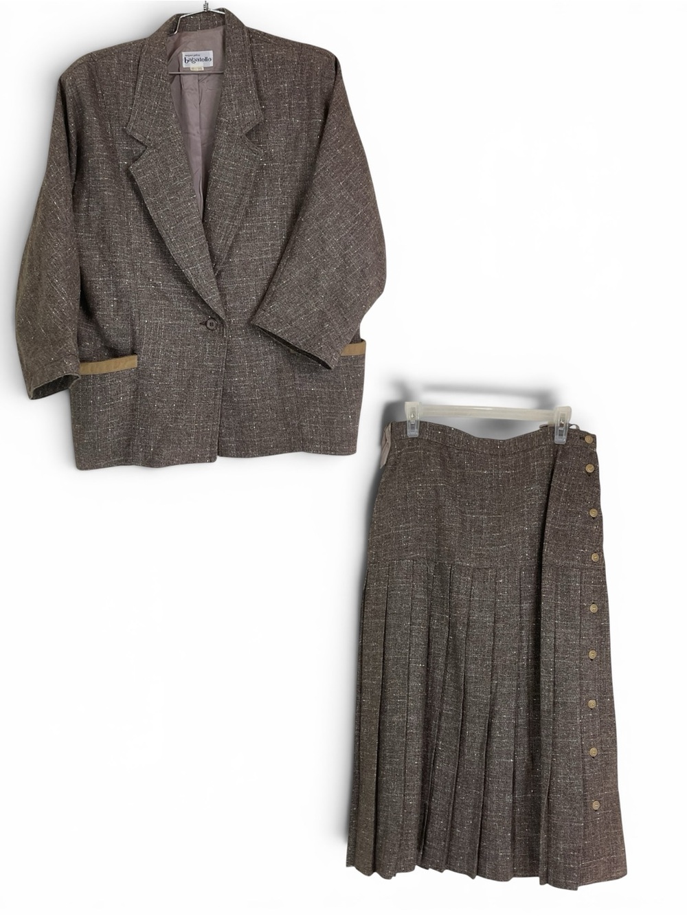 Bagatelle Margaret Godfrey Women’s 2 Pc Skirt Suit Brown Wool Blend Pleated Sz 4